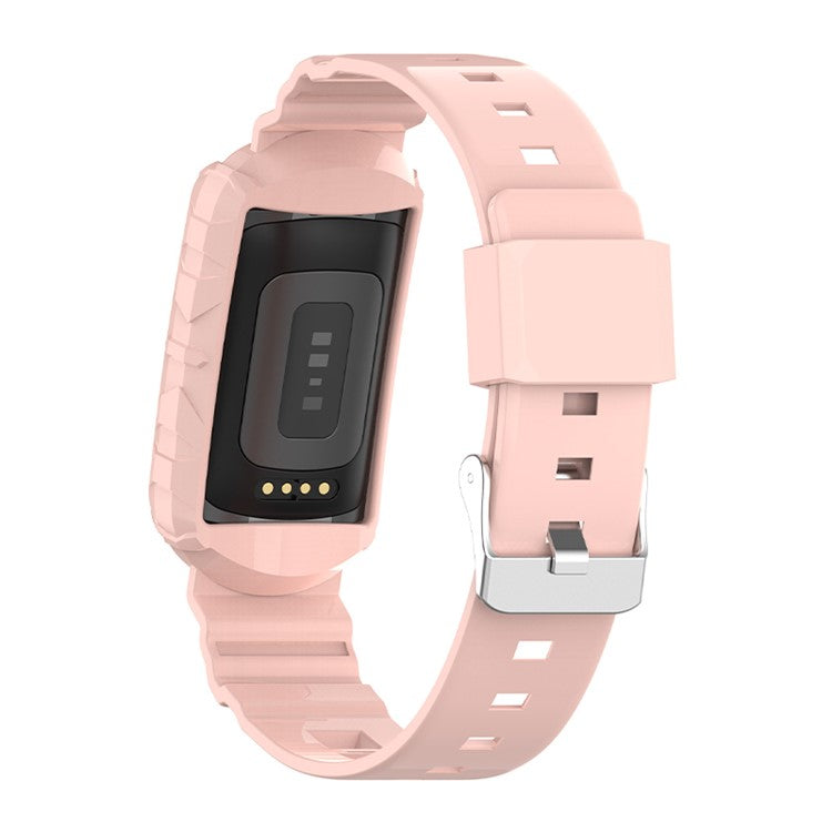 Integrated Soft TPU Strap and Watch Case Protective Cover for Fitbit Charge 4 / 4 SE / 3 / 3 SE - Light Pink