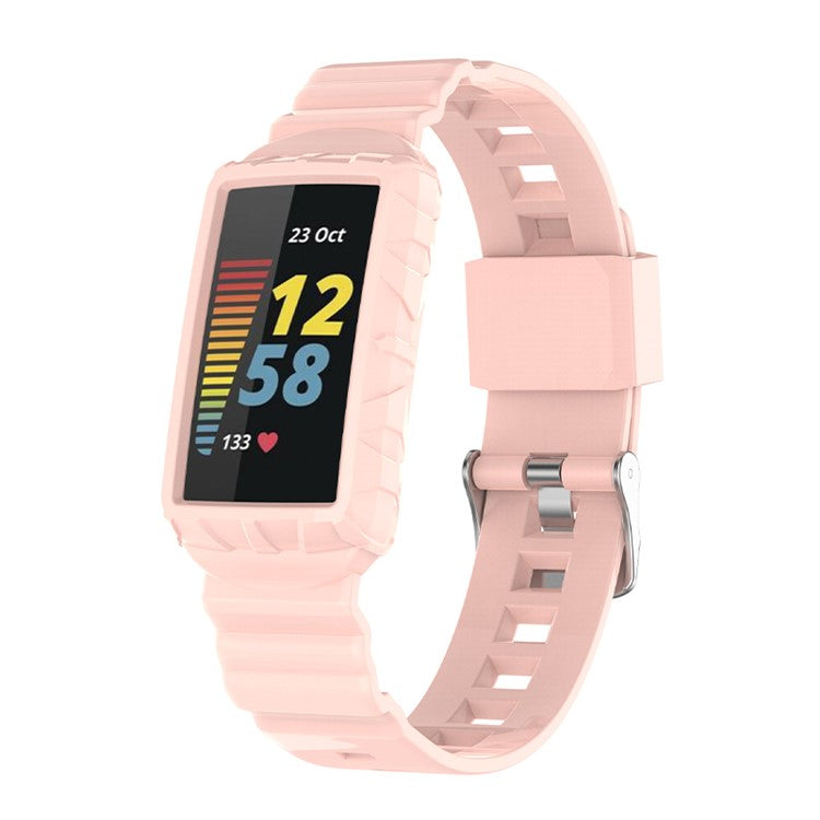 Integrated Soft TPU Strap and Watch Case Protective Cover for Fitbit Charge 4 / 4 SE / 3 / 3 SE - Light Pink