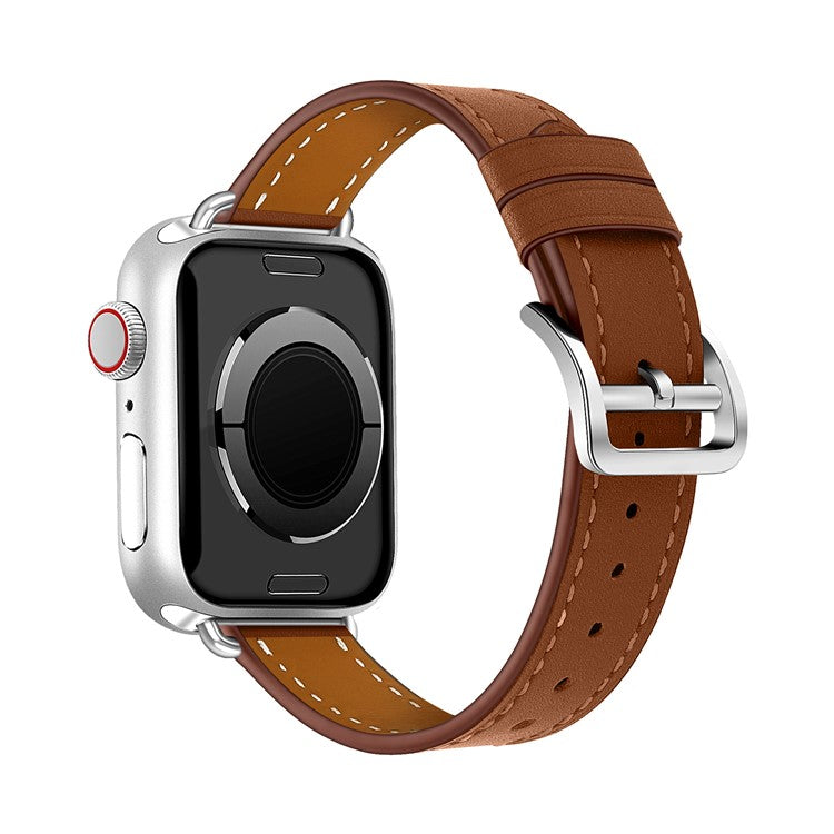 Genuine Leather Soft Watchband for Apple Watch Ultra 2 49mm / Series 9 45mm / SE (2023) 44mm / Ultra 49mm / Series 8 45mm / 7 45mm / Watch Series 6 /  SE 44mm / SE (2022) 44mm / 5 / 4 44mm / Watch Series 3 / 2 / 1 42mm - Brown