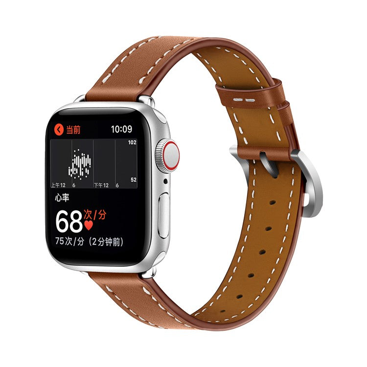 Genuine Leather Soft Watchband for Apple Watch Ultra 2 49mm / Series 9 45mm / SE (2023) 44mm / Ultra 49mm / Series 8 45mm / 7 45mm / Watch Series 6 /  SE 44mm / SE (2022) 44mm / 5 / 4 44mm / Watch Series 3 / 2 / 1 42mm - Brown
