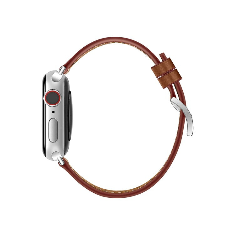 Genuine Leather Soft Watchband for Apple Watch Ultra 2 49mm / Series 9 45mm / SE (2023) 44mm / Ultra 49mm / Series 8 45mm / 7 45mm / Watch Series 6 /  SE 44mm / SE (2022) 44mm / 5 / 4 44mm / Watch Series 3 / 2 / 1 42mm - Brown