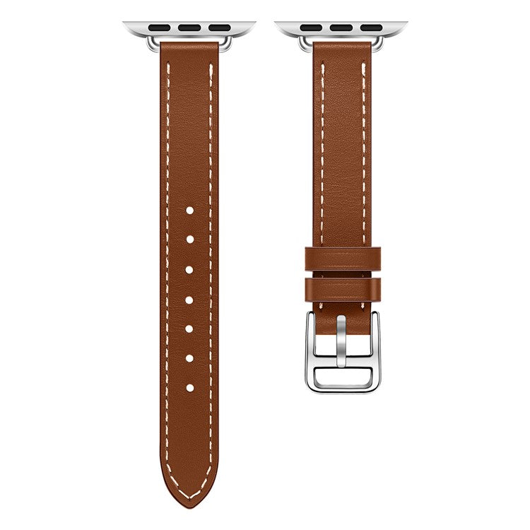 Genuine Leather Soft Watchband for Apple Watch Ultra 2 49mm / Series 9 45mm / SE (2023) 44mm / Ultra 49mm / Series 8 45mm / 7 45mm / Watch Series 6 /  SE 44mm / SE (2022) 44mm / 5 / 4 44mm / Watch Series 3 / 2 / 1 42mm - Brown