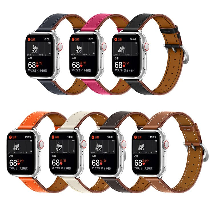 Genuine Leather Soft Watchband for Apple Watch Ultra 2 49mm / Series 9 45mm / SE (2023) 44mm / Ultra 49mm / Series 8 45mm / 7 45mm / Watch Series 6 /  SE 44mm / SE (2022) 44mm / 5 / 4 44mm / Watch Series 3 / 2 / 1 42mm - Brown