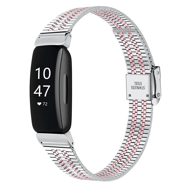 5 Beads Stainless Steel Wrist Strap with Double Buckle Smart Watch Band for Fitbit Inspire 1/2/Inspire HR - Rose Pink Splicing