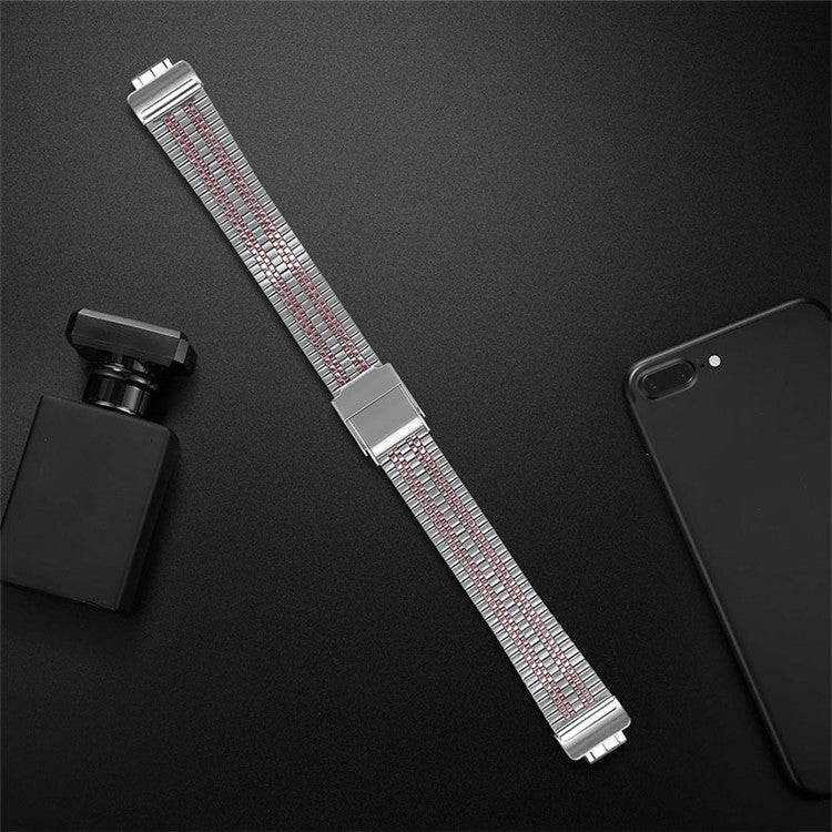 5 Beads Stainless Steel Wrist Strap with Double Buckle Smart Watch Band for Fitbit Inspire 1/2/Inspire HR - Rose Pink Splicing
