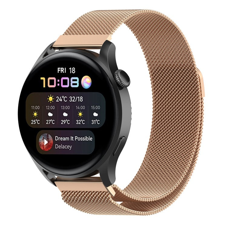 22mm Magnetic Closure Milanese Wristband Breathable Watch Strap Replacement for Huawei Watch GT3 46mm/Samsung Gear S3 Frontier/Classic - Rose Gold