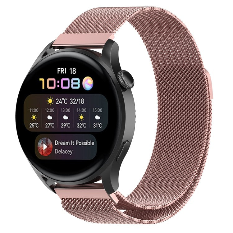 22mm Magnetic Closure Milanese Wristband Breathable Watch Strap Replacement for Huawei Watch GT3 46mm/Samsung Gear S3 Frontier/Classic - Rose Pink