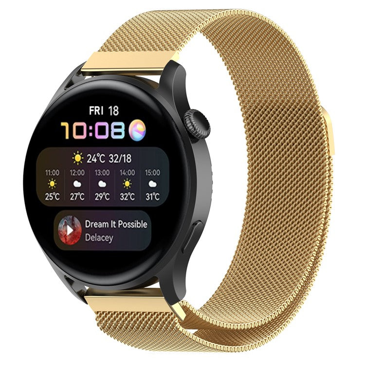 22mm Magnetic Closure Milanese Wristband Breathable Watch Strap Replacement for Huawei Watch GT3 46mm/Samsung Gear S3 Frontier/Classic - Gold