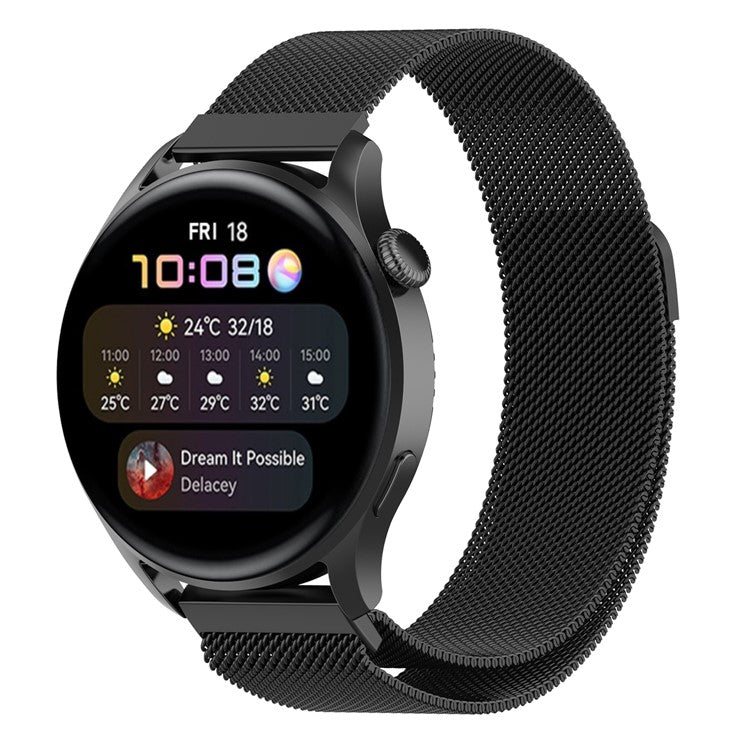22mm Magnetic Closure Milanese Wristband Watch Strap Replacement for Huawei Watch GT3 46mm/Samsung Gear S3 Frontier/Classic - Black