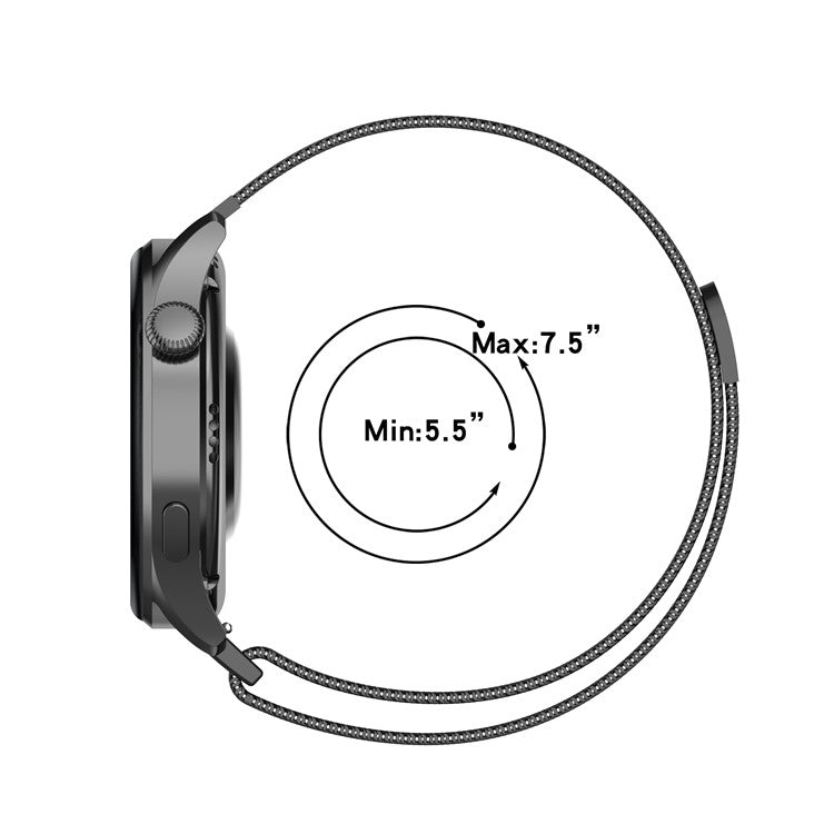 22mm Magnetic Closure Milanese Wristband Watch Strap Replacement for Huawei Watch GT3 46mm/Samsung Gear S3 Frontier/Classic - Black