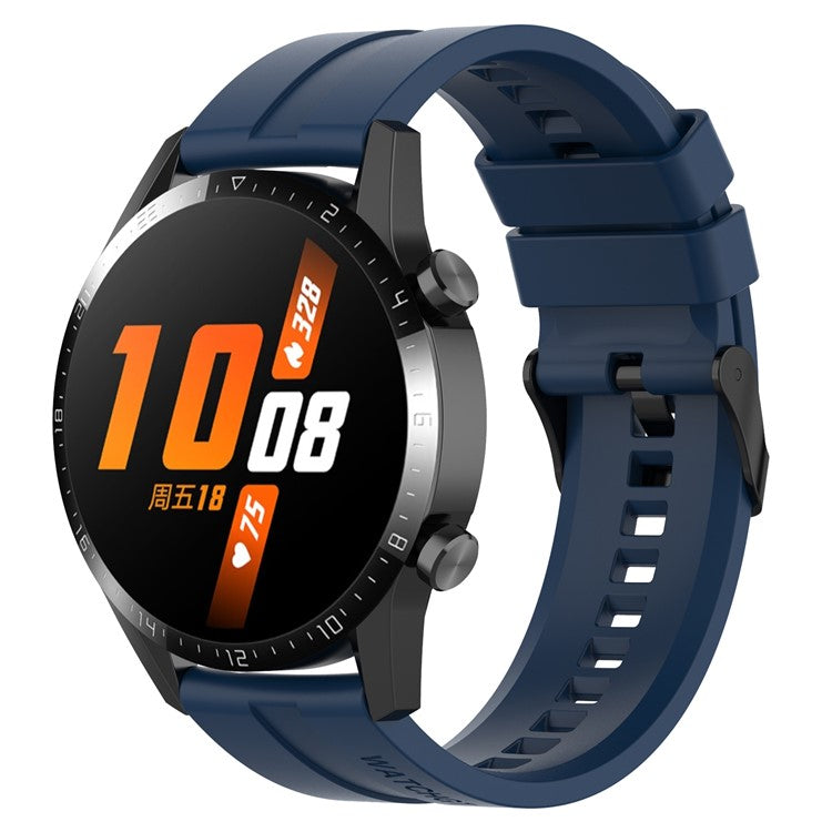 20mm Silicone Adjustable Watch Band Wrist Strap for Huawei Watch GT Runner/Watch GT3 42mm - Black Steel Buckle/Dark Blue