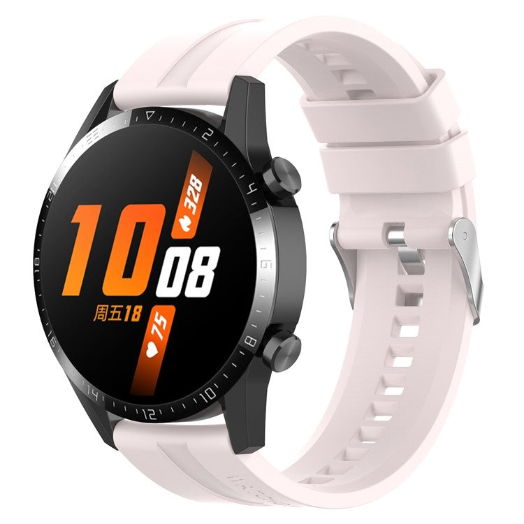 20mm Silicone Smart Watch Strap Adjustable Wristband Bracelet for Huawei Watch GT Runner/Watch GT3 42mm - Silver Steel Buckle/Light Pink