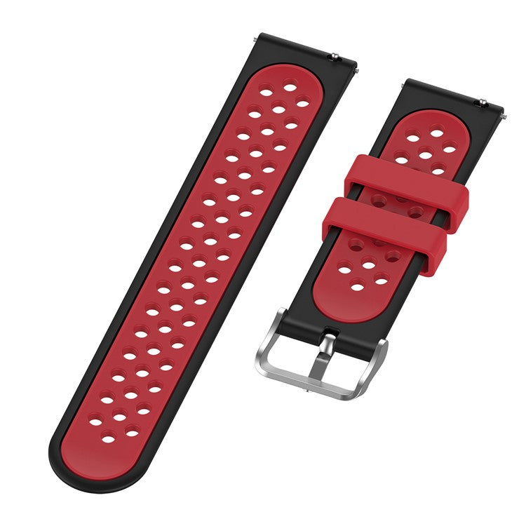 22mm Breathable Dual Color Silicone Watch Strap Wristband with Multiple Holes Design for Huawei Watch GT3 46mm/Samsung Gear S3 Frontier/Classic - Black/Red