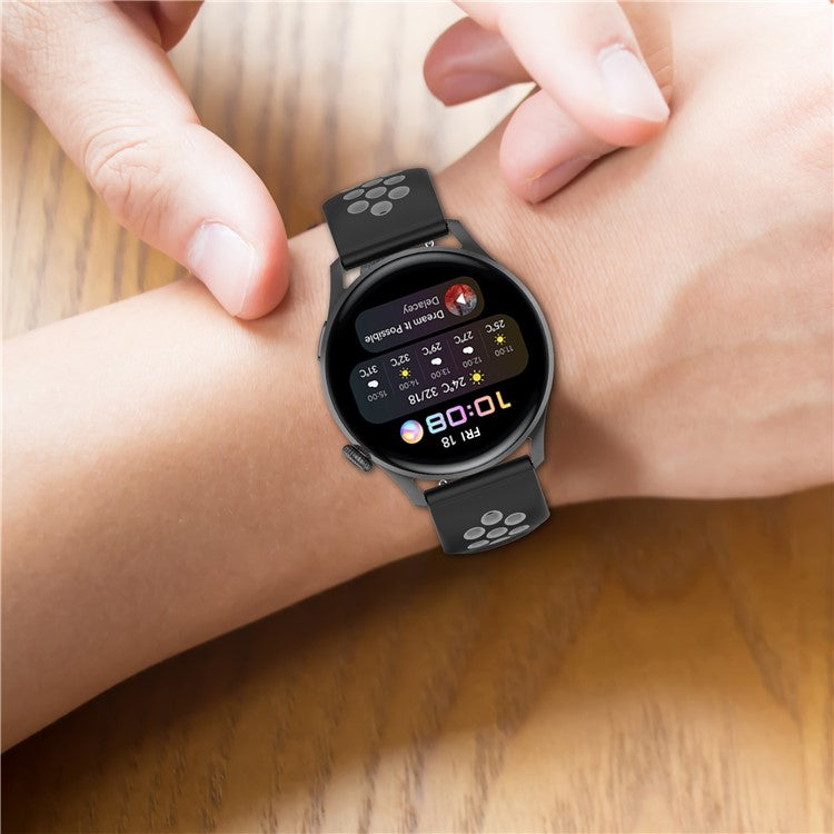 22mm Breathable Dual Color Silicone Watch Strap Wristband with Multiple Holes Design for Huawei Watch GT3 46mm/Samsung Gear S3 Frontier/Classic - Black/Red