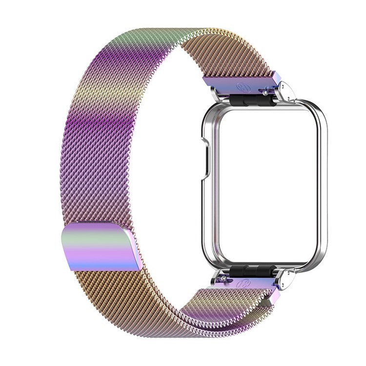 Magnetic Closure Freely-Adjusted Stainless Steel Watchband Wrist Strap + Watch Protector Case for Xiaomi Redmi Watch 2 - Colorful/Silver Frame