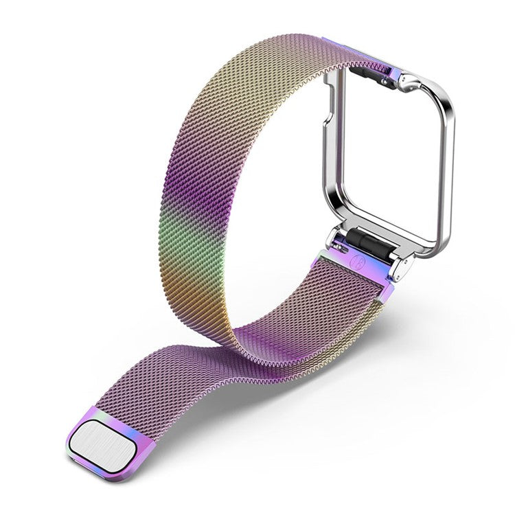 Magnetic Closure Freely-Adjusted Stainless Steel Watchband Wrist Strap + Watch Protector Case for Xiaomi Redmi Watch 2 - Colorful/Silver Frame