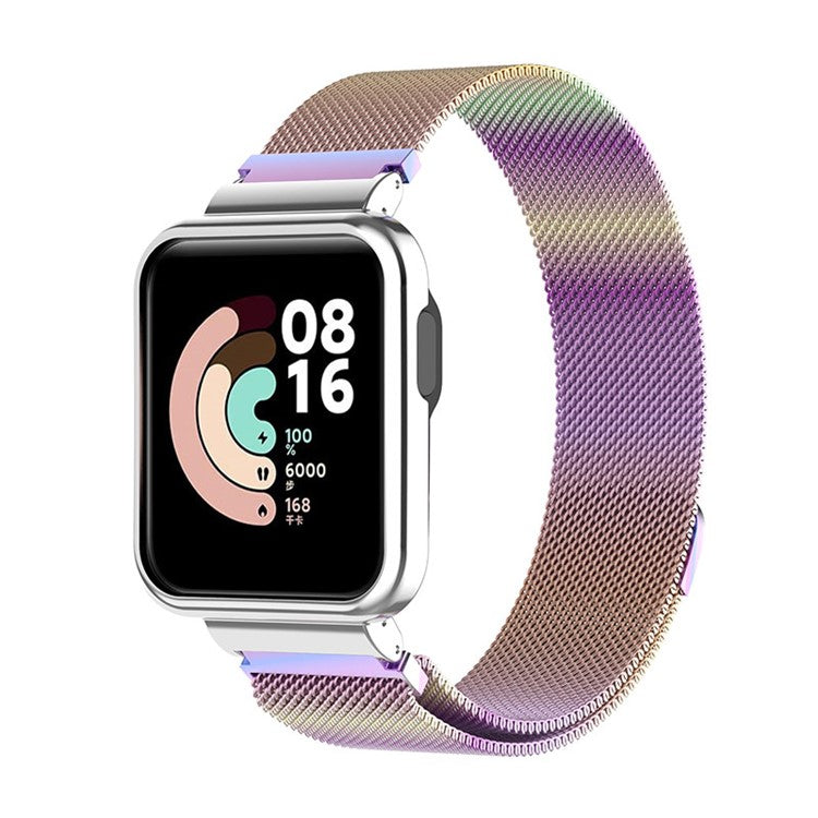 Magnetic Closure Freely-Adjusted Stainless Steel Watchband Wrist Strap + Watch Protector Case for Xiaomi Redmi Watch 2 - Colorful/Silver Frame