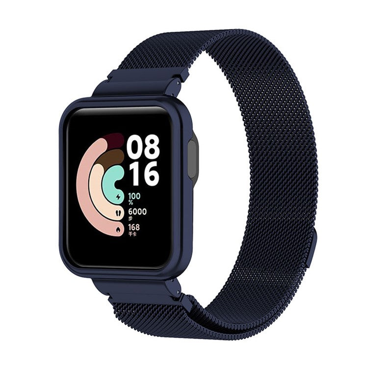 Magnetic Closure Freely-Adjusted Stainless Steel Watchband Wrist Strap + Watch Protector Case for Xiaomi Redmi Watch 2 - Ink Blue