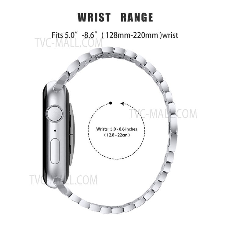 Luxury 3 Rows Rhinestone Decor 5 Beads Stainless Steel iWatch Watchband + PC Watch Case Protective Cover for Apple Watch Series 6 / 5 / 4 / SE 44mm / SE (2022) 44mm - Silver / Rose / Rose Pink
