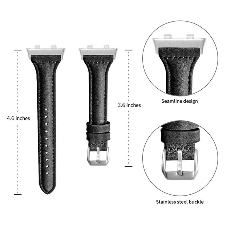 Quick Release Watch Band Top Grain Cowhide Genuine Leather Watch Strap for Oppo Watch 41mm - Black