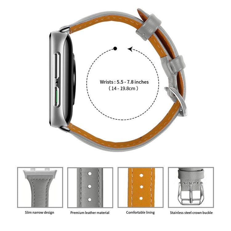 Top Layer Cowhide Genuine Leather Smart Watch Strap Replacement Watch Band for Oppo Watch 46mm - Grey