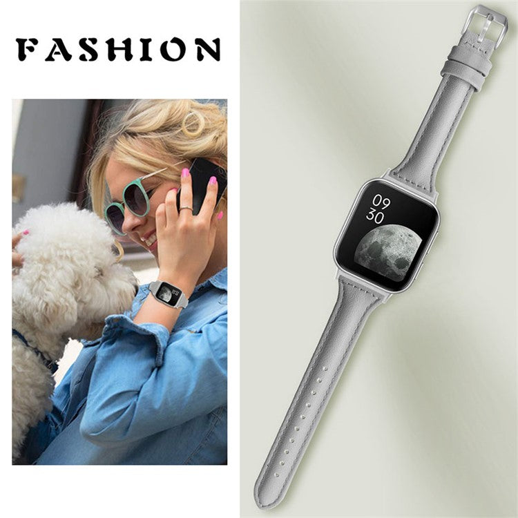 Top Layer Cowhide Genuine Leather Smart Watch Strap Replacement Watch Band for Oppo Watch 46mm - Grey