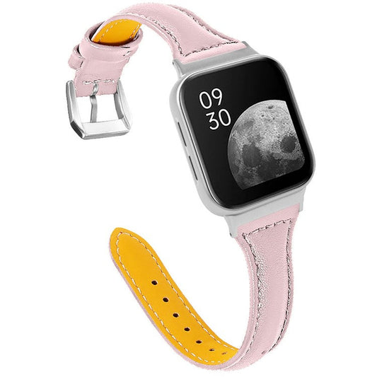 Top Layer Cowhide Genuine Leather Smart Watch Strap Replacement Watch Band for Oppo Watch 46mm - Pink
