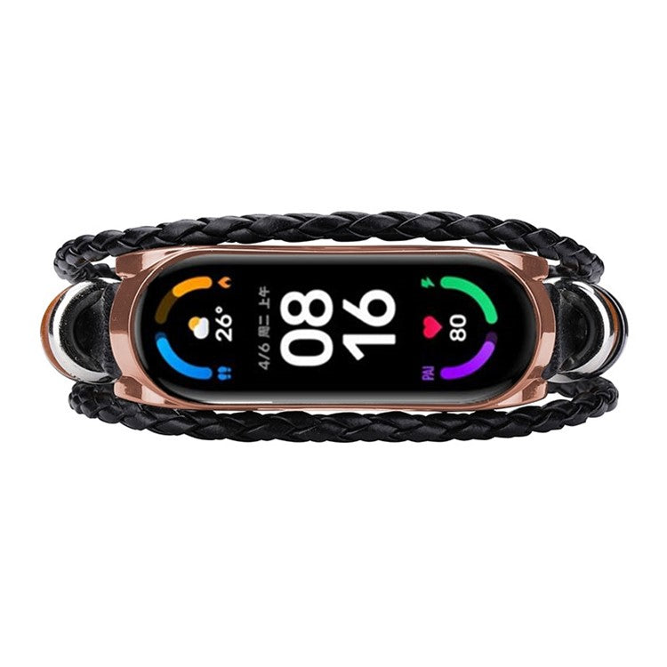 Retro Ethnic Style Smart Watch Wrist Band Strap Beaded Bracelet for Xiaomi Mi Band 5/6 - Black/Gold