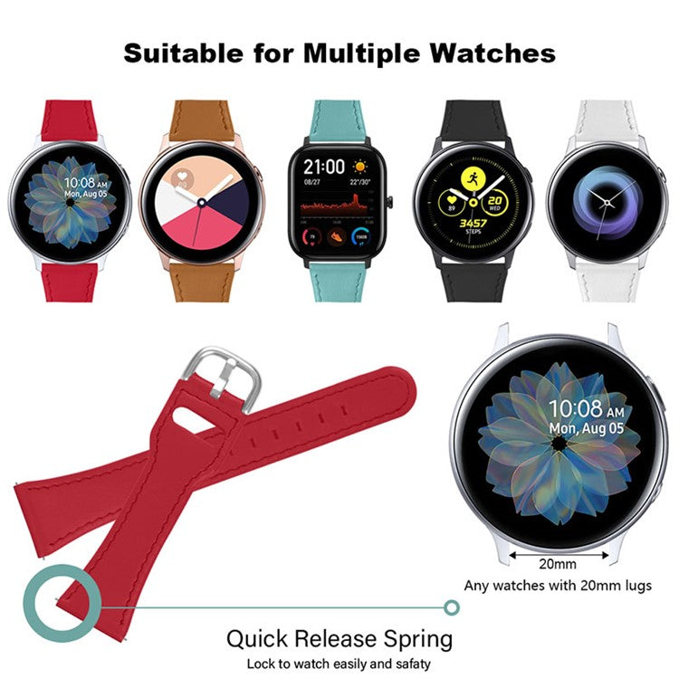 High-end Genuine Leather Replacement 22mm Watch Strap with Buckle for Samsung Galaxy Watch3 45mm / Samsung Galaxy Watch 46mm - Red
