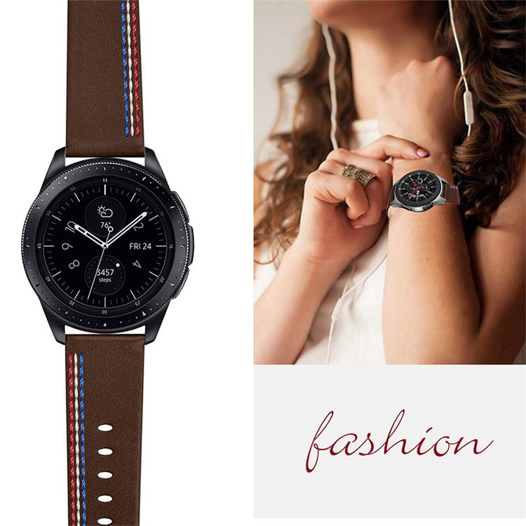 Top Layer Cowhide Genuine Leather Stitching Design Watch Band Strap for Samsung Galaxy Watch3 45mm/Watch 46mm - Chacolate