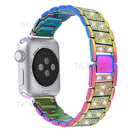 Stainless Steel Rhinestone Smart Watch Strap Watchband Replacement for Apple Watch Series 10 46mm / Ultra 2 Ultra 49mm / 9 8 7 45mm / SE (2023) SE (2022) SE 6 5 4 44mm / 3 2 1 42mm - Multi-Color