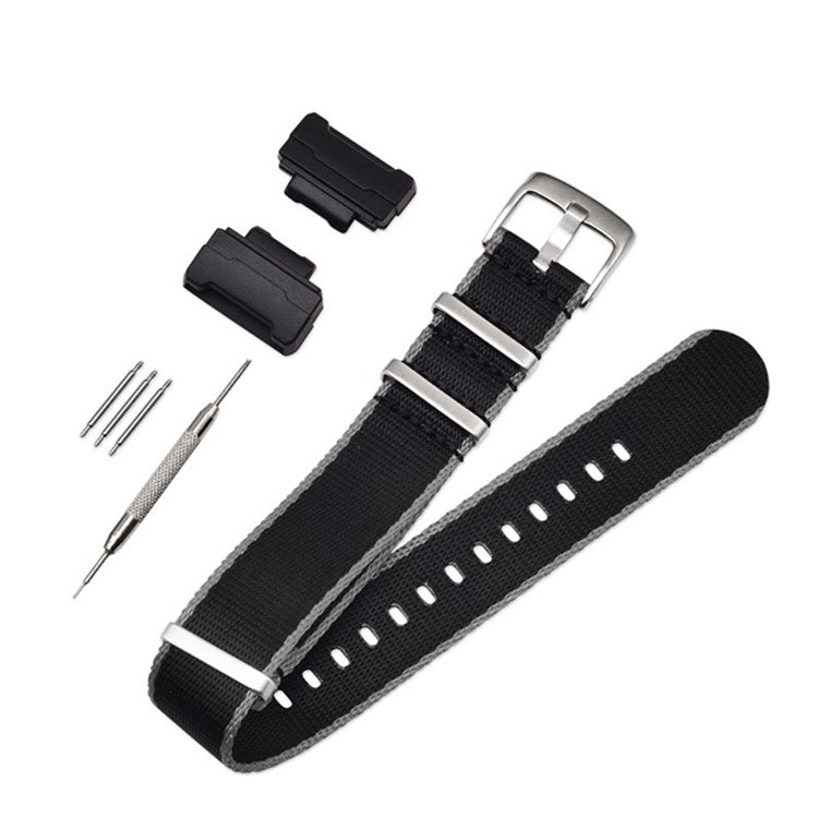 3 Watch Band Loop Watch Strap Replacement Nylon Canvas Watch Band for Casio GA-110/G-8900/DW-5600 - Black+Grey