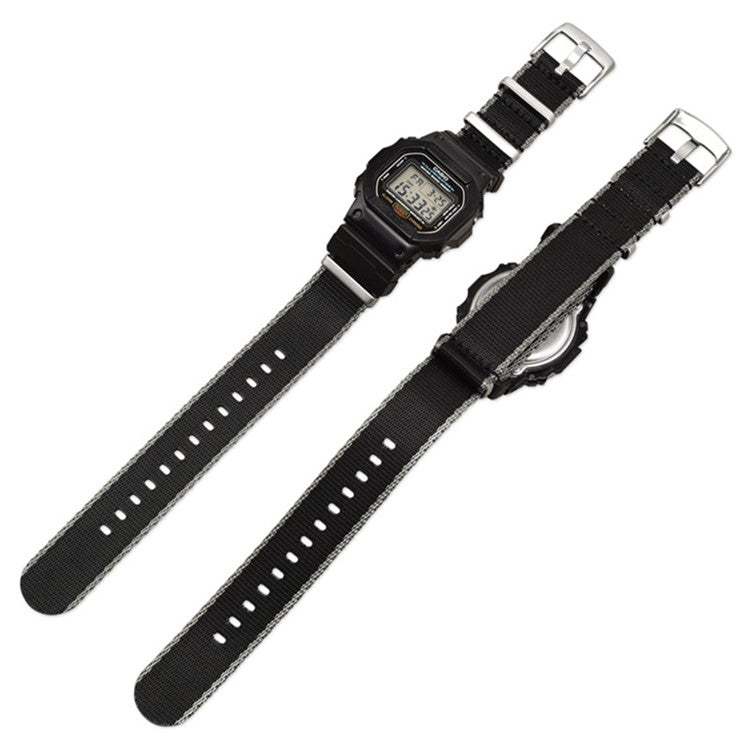 3 Watch Band Loop Watch Strap Replacement Nylon Canvas Watch Band for Casio GA-110/G-8900/DW-5600 - Black+Grey