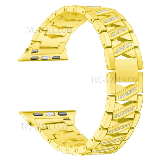 Metal Watchband X Design Rhinestone Decor Watch Band Strap Replacement for Apple Watch Series 10 46mm / Ultra 2 Ultra 49mm / 9 8 7 45mm / SE (2023) SE (2022) SE 6 5 4 44mm / 3 2 1 42mm - Gold
