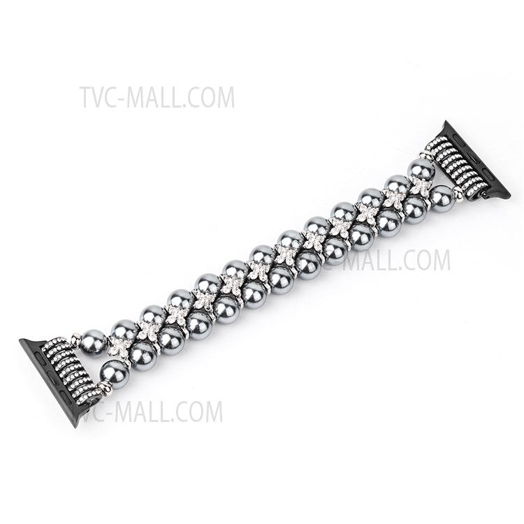 Faux Pearl Rhinestone Decor Wrist Strap Smart Watch Band Bracelet for Apple Watch Series 10 42mm / 9 8 7 41mm / 6 5 4 SE SE (2022) SE (2023) 40mm / 3 2 1 38mm - Black