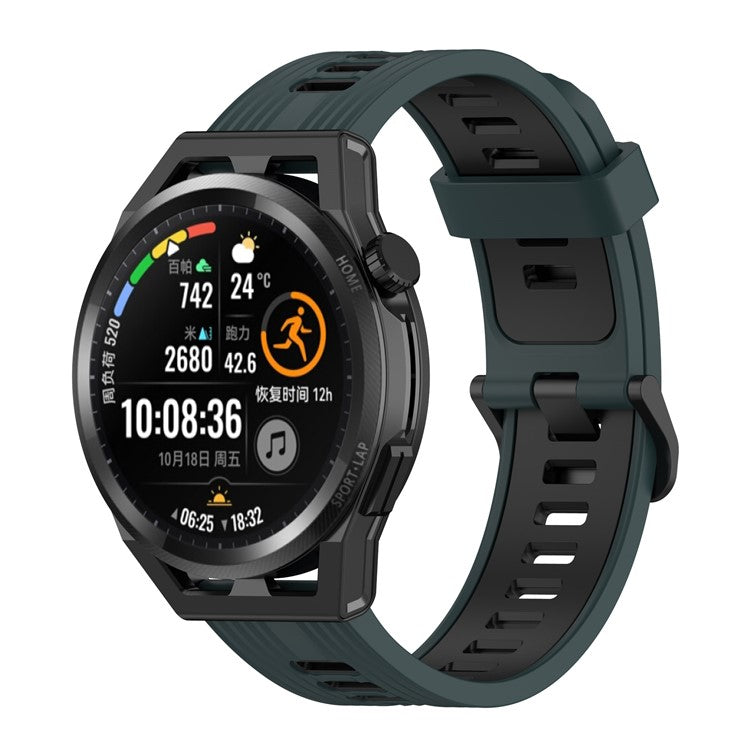 22mm Silicone Watch Strap Soft Wristband with Buckle for Samsung Galaxy Watch 3 45mm R840/Gear S3/Huawei Watch GT 2e/GT3 46mm/GT Runner - Green/Black