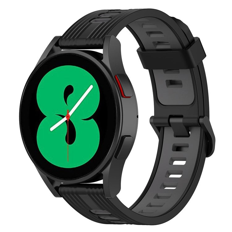 20mm Silicone Stripe Bi-color Watch Strap for Huawei Watch GT2 42mm / Samsung Galaxy Watch6 40mm 44mm / Watch6 Classic 43mm 47mm / Watch 5 40mm 44mm / 5 Pro 45mm / Watch4 40mm 44mm - Black / Dark Grey