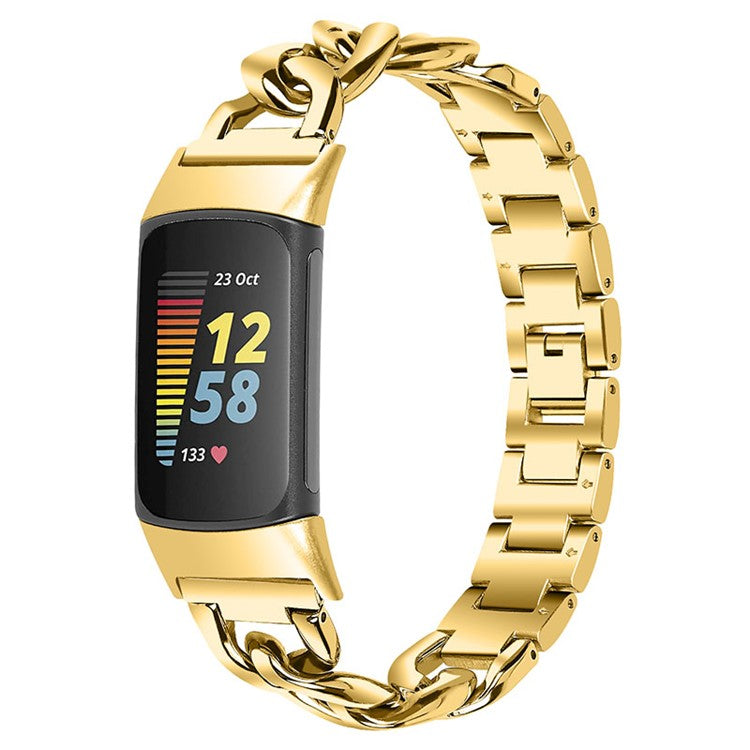 Replacement Watch Band Single Row Chain Watch Strap for Fitbit Charge 6 / 5 - Gold