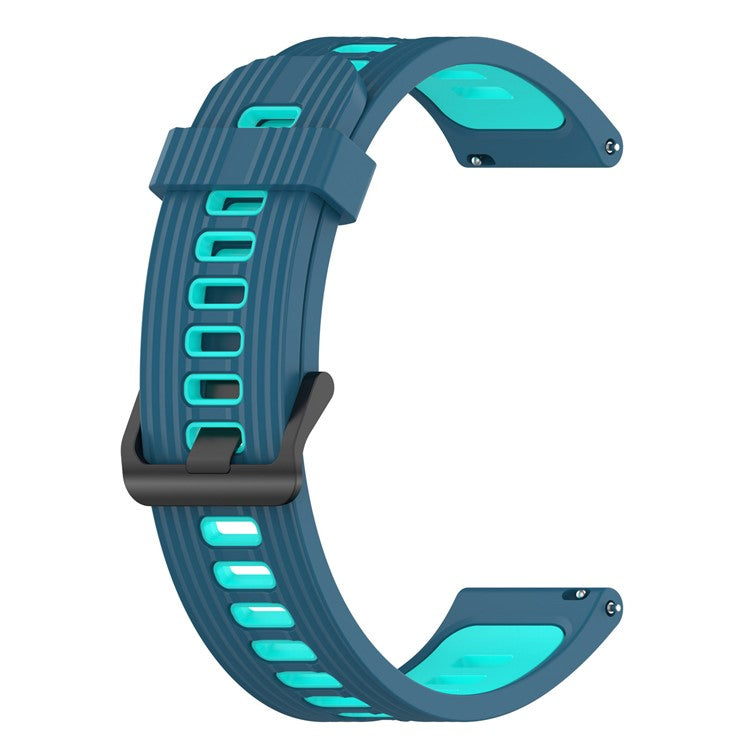 20mm Stripes Design Bi-color Silicone Soft Watch Band Adjustable Wrist Strap for Huawei Watch GT3 42mm/Samsung Galaxy Watch4 40mm/44mm - Blue/Teal