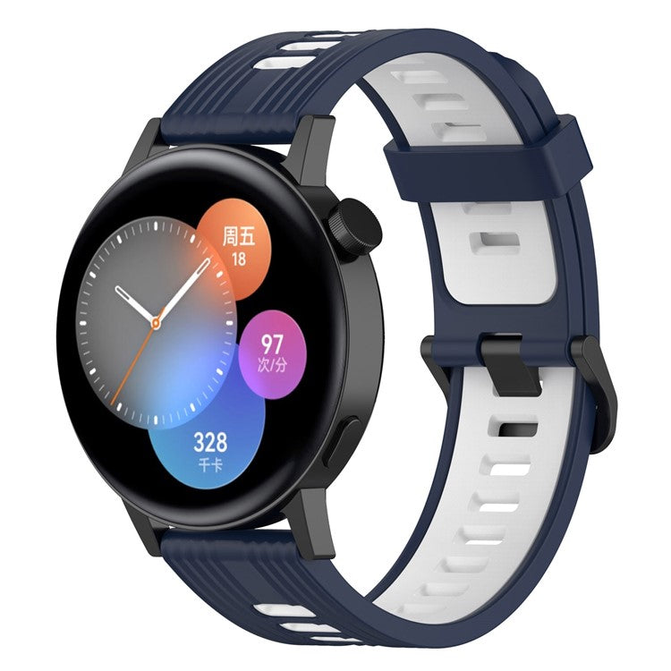 20mm Stripes Design Bi-color Silicone Soft Watch Band Adjustable Wrist Strap for Huawei Watch GT3 42mm/Samsung Galaxy Watch4 40mm/44mm - Midnight Blue/White
