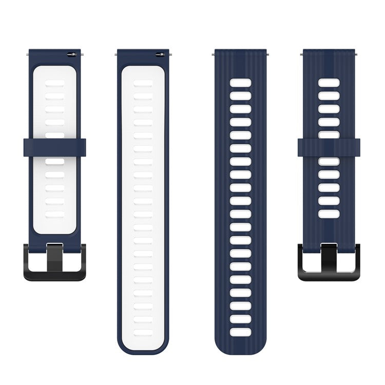 20mm Stripes Design Bi-color Silicone Soft Watch Band Adjustable Wrist Strap for Huawei Watch GT3 42mm/Samsung Galaxy Watch4 40mm/44mm - Midnight Blue/White