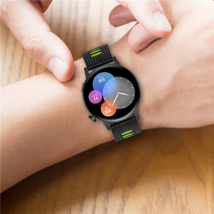 20mm Stripes Design Bi-color Silicone Soft Watch Band Adjustable Wrist Strap for Huawei Watch GT3 42mm/Samsung Galaxy Watch4 40mm/44mm - Midnight Blue/White