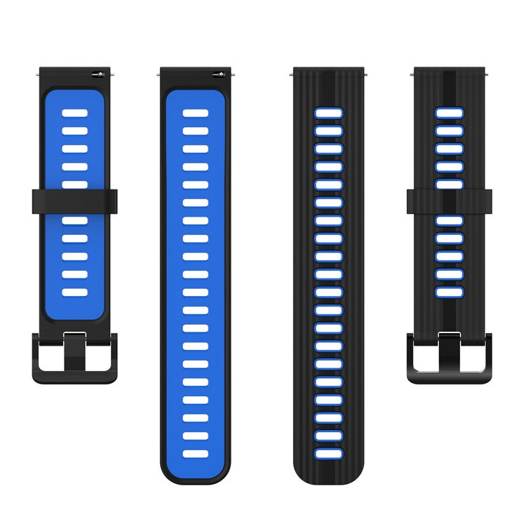 20mm Stripes Design Bi-color Silicone Soft Watch Band Adjustable Wrist Strap for Huawei Watch GT3 42mm/Samsung Galaxy Watch4 40mm/44mm - Black/Blue
