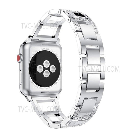 Trapezoid Design Rhinestones Decor Metal Smartwatch Strap Wrist Band for Apple Watch Series 9 / 8 / 7 41mm / 6 / 5 / 4 / SE (2023) / SE(2022) / SE 40mm / 3 / 2 / 1 38mm - Silver