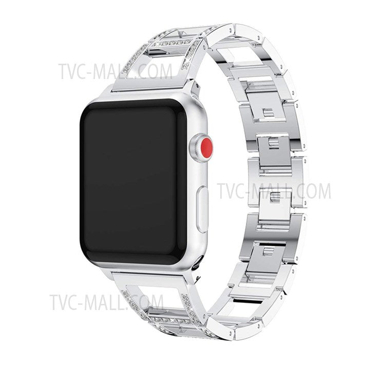 Trapezoid Design Rhinestones Decor Metal Smartwatch Strap Wrist Band for Apple Watch Series 9 / 8 / 7 41mm / 6 / 5 / 4 / SE (2023) / SE(2022) / SE 40mm / 3 / 2 / 1 38mm - Silver