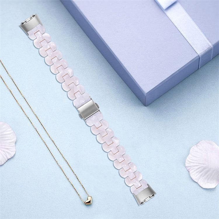 Stylish Oval Resin Smart Watch Band Replacement Wrist Strap with Stainless Steel Buckle for Samsung Galaxy Fit SM-R370 - Pearl White