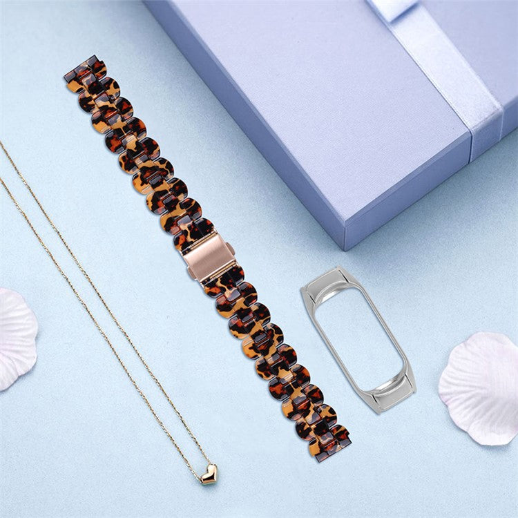 Oval Resin Smart Watch Wrist Band Replacement Strap for Xiaomi Mi Band 3/Band 4 - Leopard Print