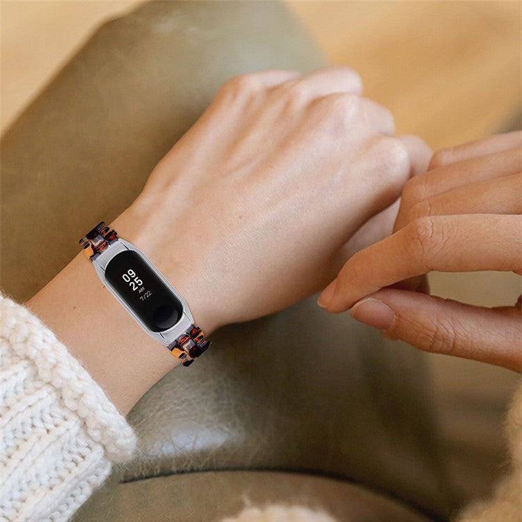 Oval Resin Smart Watch Wrist Band Replacement Strap for Xiaomi Mi Band 3/Band 4 - Leopard Print
