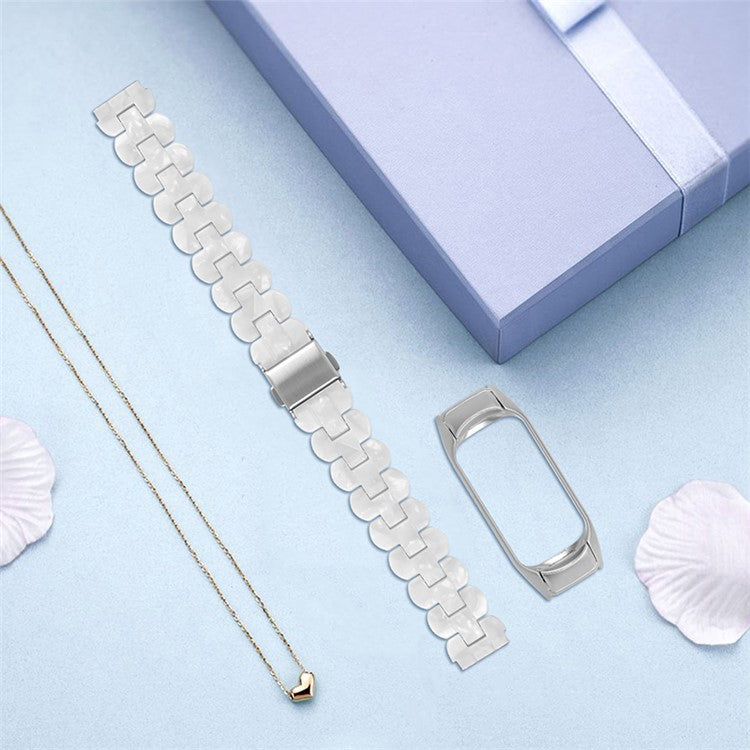 Oval Resin Smart Watch Wrist Band Replacement Strap for Xiaomi Mi Band 3/Band 4 - White