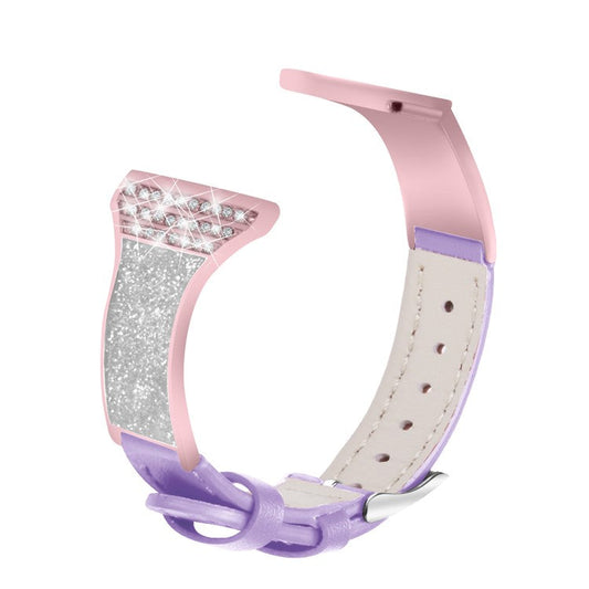 Ceramic+Genuine Leather Rhinestones Decor Adjustable Watchband for Fossil Gen 5 Julianna - Purple
